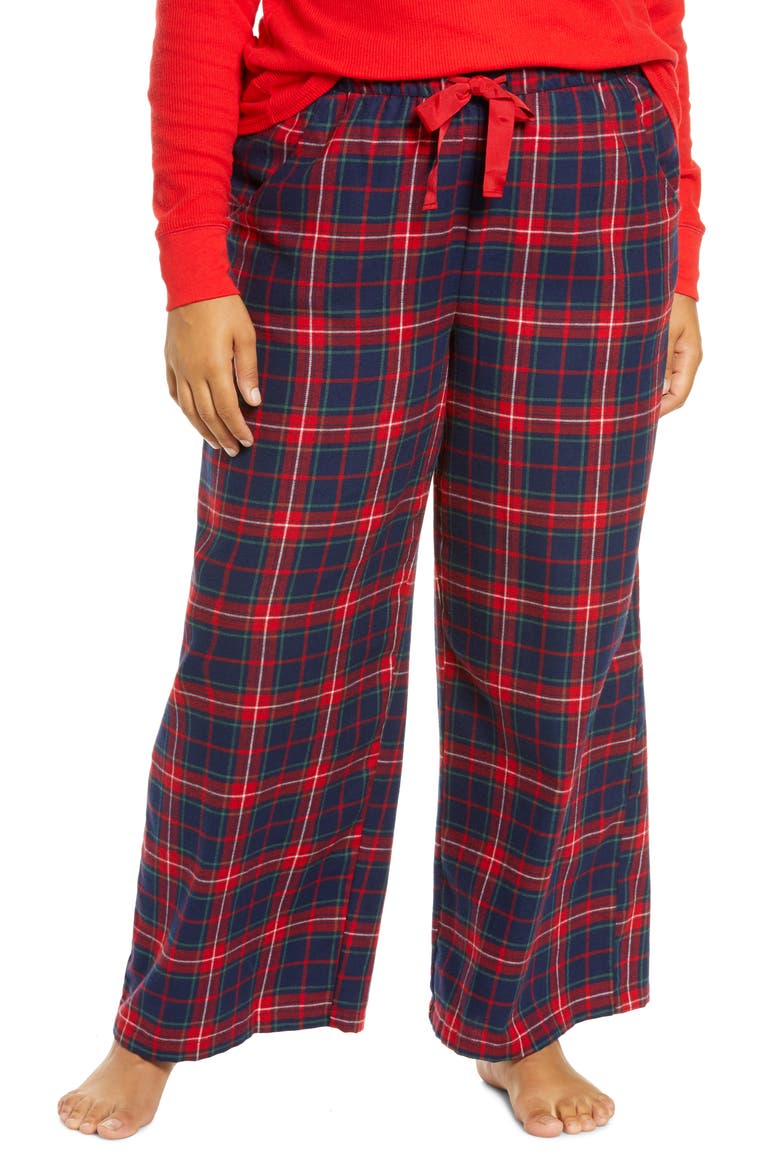 Flannel Tie Waist Pants, Main, color, NAVY PEACOAT LAURA PLAID