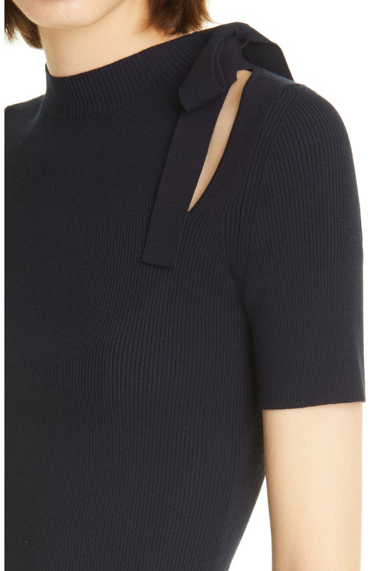Rib Cutout Tie Detail Silk Sweater, Alternate, color, NAVY