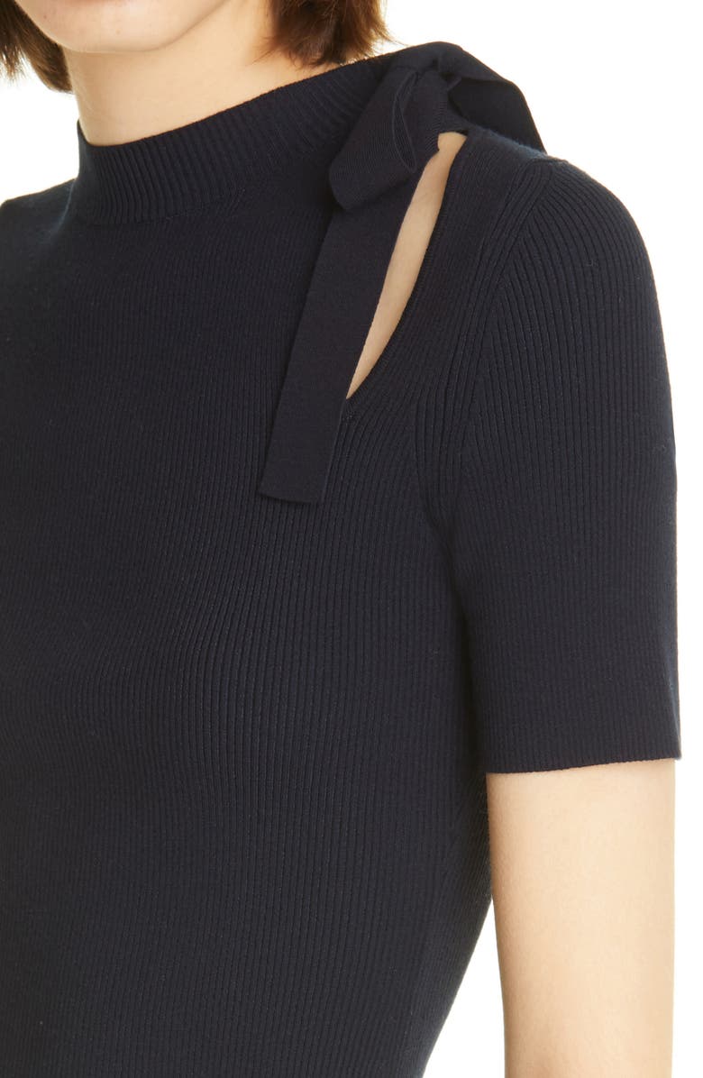 Oscar de la Renta Rib Cutout Tie Detail Silk Sweater, Alternate, color, 