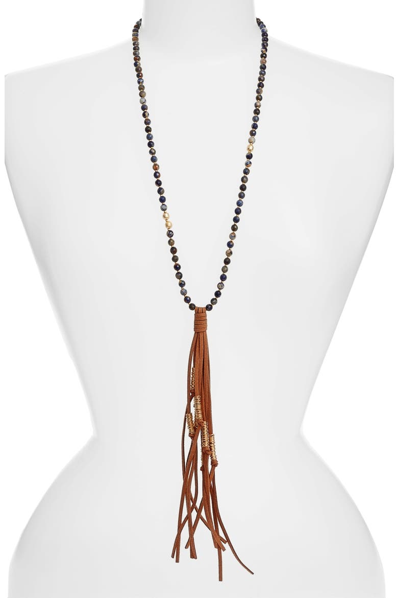 Love's Affect Semiprecious Stone Tassel Necklace, Main, color, CAMEL