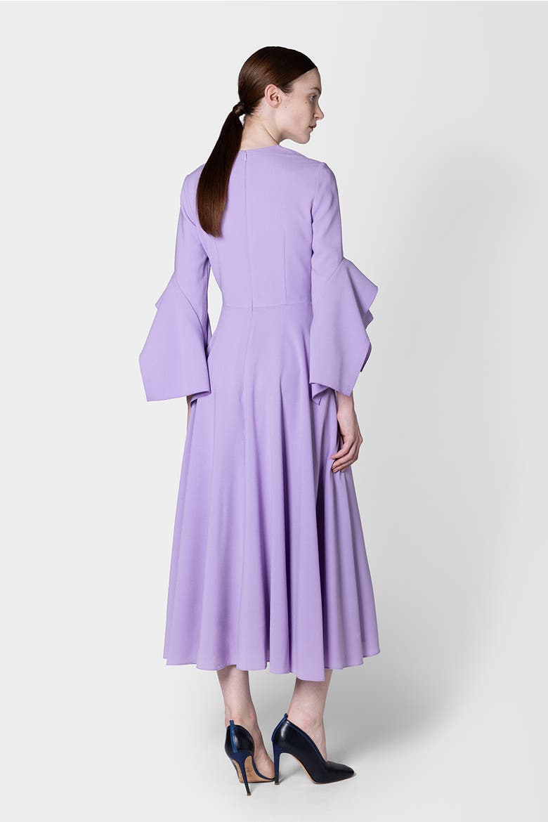 Ayres Crepe Sleeved Midi Dress, Alternate, color, Heather
