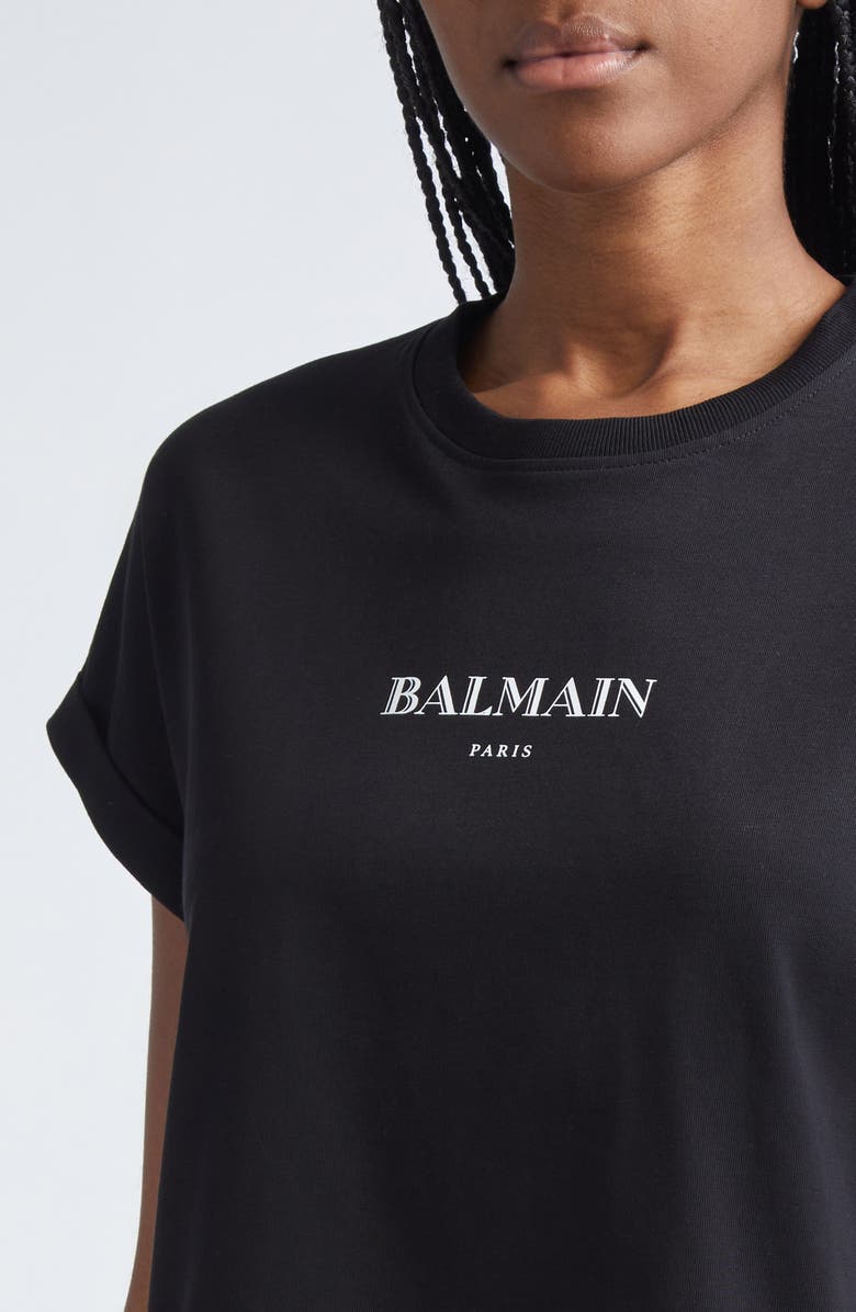 Balmain Logo Crop Graphic T-Shirt, Alternate, color, Black/ White