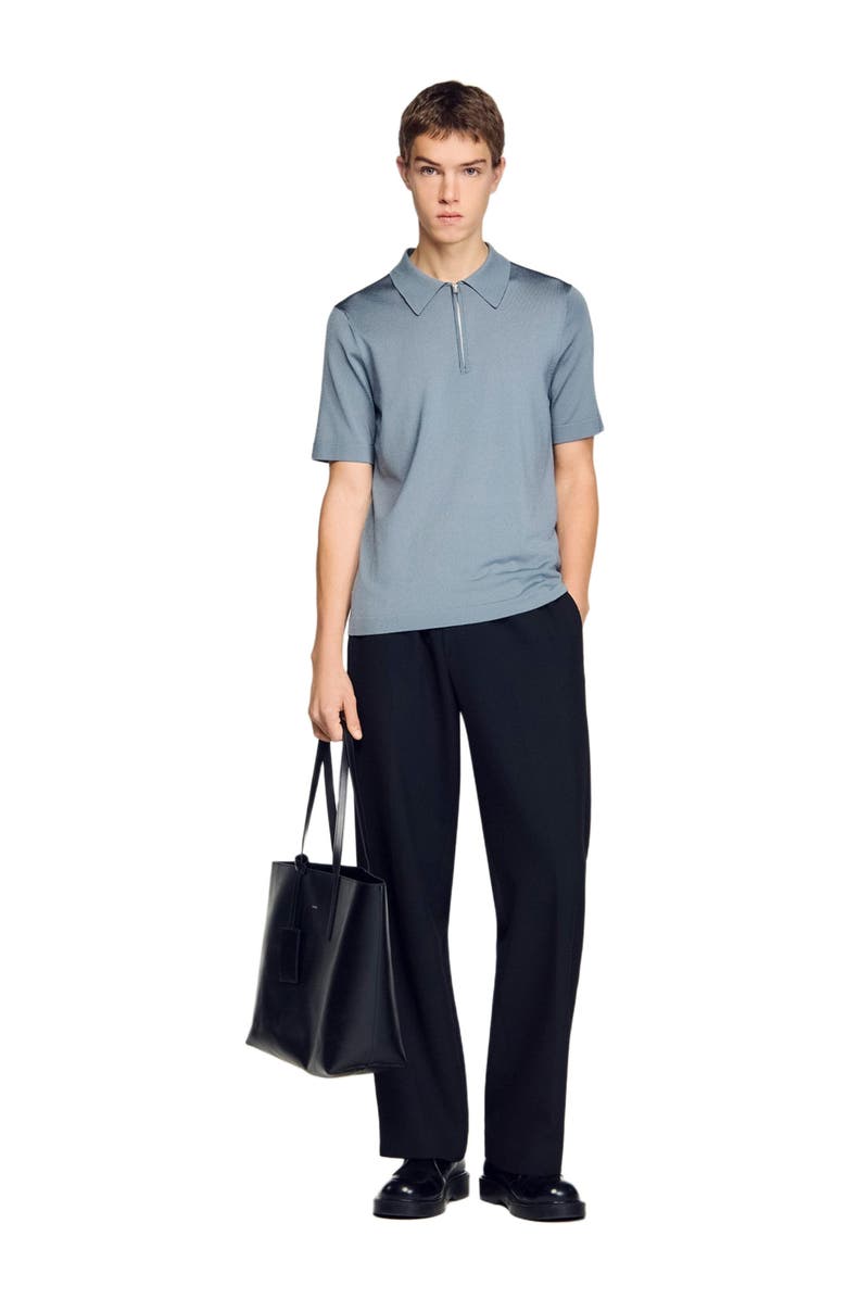 SANDRO Knitted polo with zip collar, Alternate, color, Grey / Blu