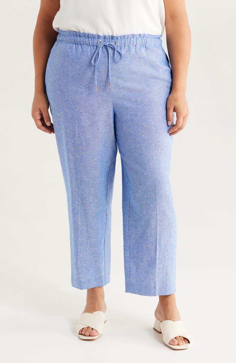 Anne Klein Linen Blend Crop Wide Leg Drawstring Pants, Main, color,