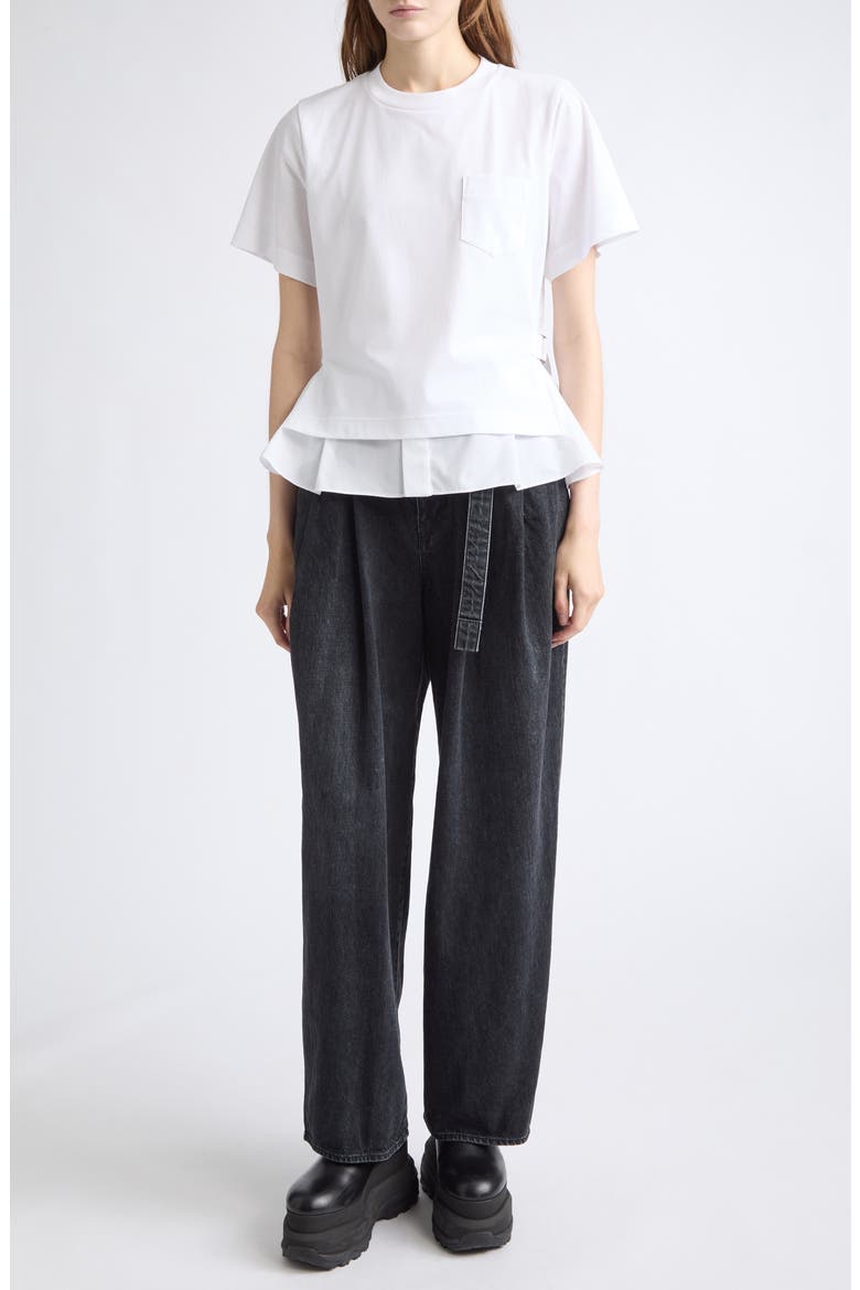 Poplin Mixed Cotton Jersey T-Shirt, Alternate, color, OFF WHITE