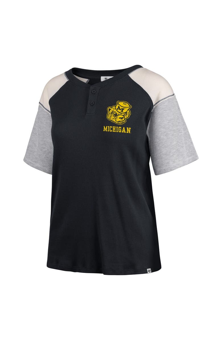 '47 Women's '47 Black Michigan Wolverines Underline Harvey Colorblock Raglan Henley T-Shirt, Alternate, color, Black