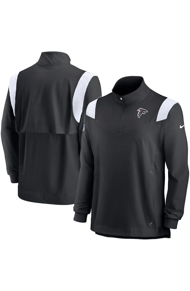 Nike Men's Nike Black/White Atlanta Falcons Sideline Coach Chevron Lockup Quarter-Zip Long Sleeve Top, Main, color, Black