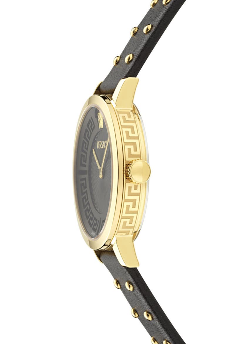 Renaissance Greca Leather Strap Watch, 35mm, Alternate, color, GOLD1