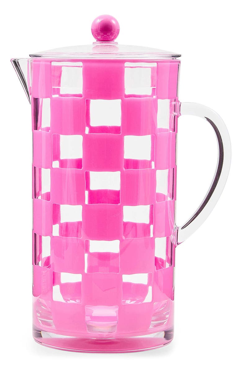 MACKENZIE CHILDS Set of 4 Pink Check Acrylic Pitcher, Main, color, Pink