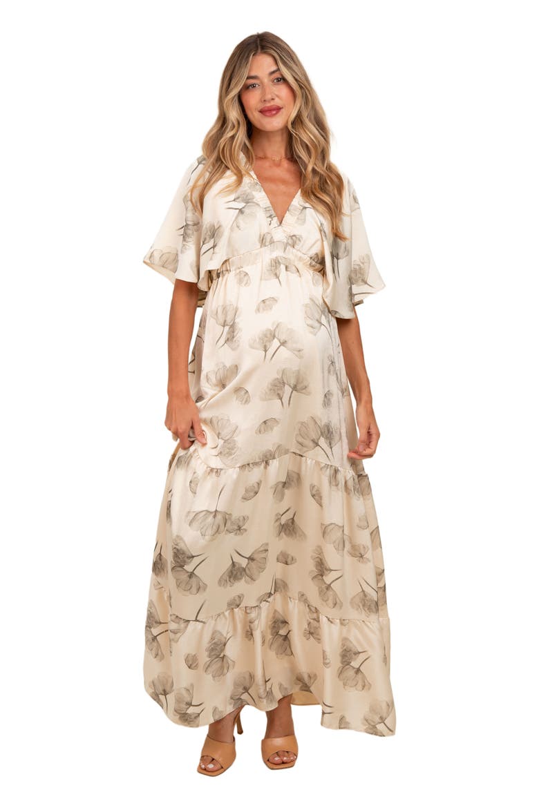 Floral Deep V-Neck Maxi Dress, Main, color, Cream
