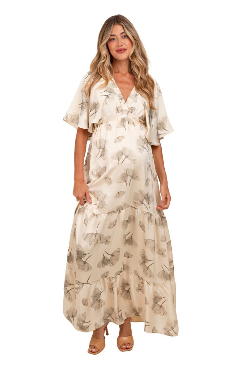 PinkBlush Floral Deep V-Neck Maxi Dress, Main, color, Cream