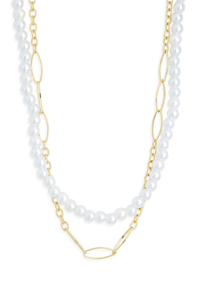 Set of 2 Faux Pearl & Chain Link Necklaces, Main, color, WHITE- GOLD