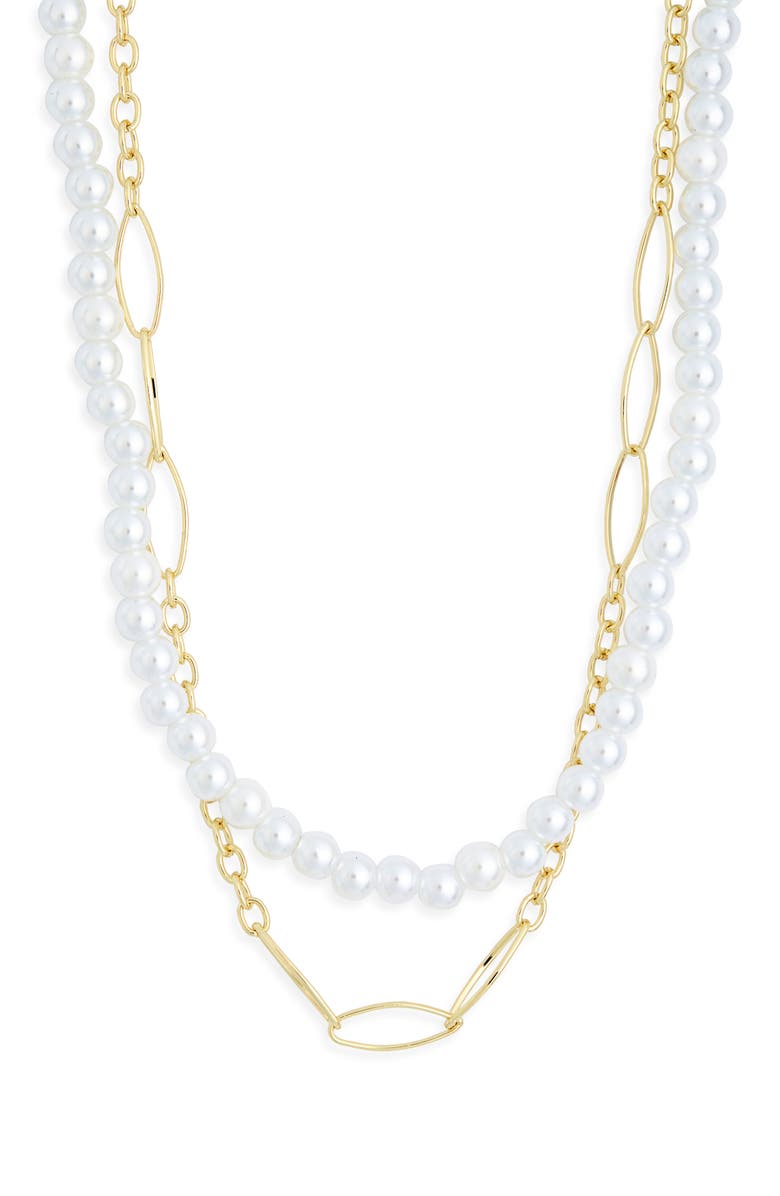 NORDSTROM RACK Set of 2 Faux Pearl & Chain Link Necklaces, Main, color, 