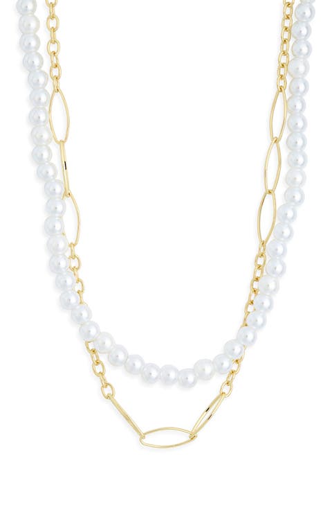 Set of 2 Faux Pearl & Chain Link Necklaces