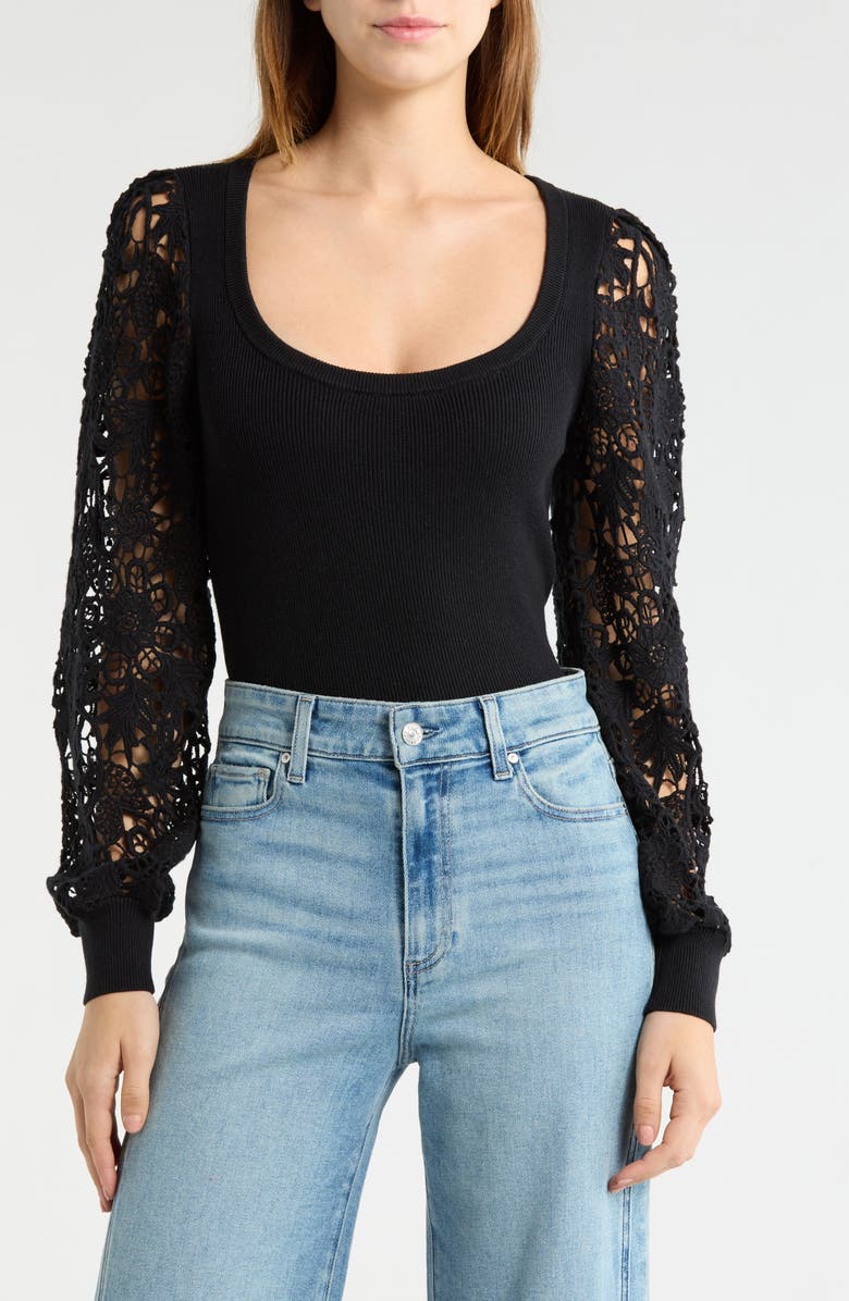 PAIGE Maya Lace Sleeve Sweater, Main, color, Black