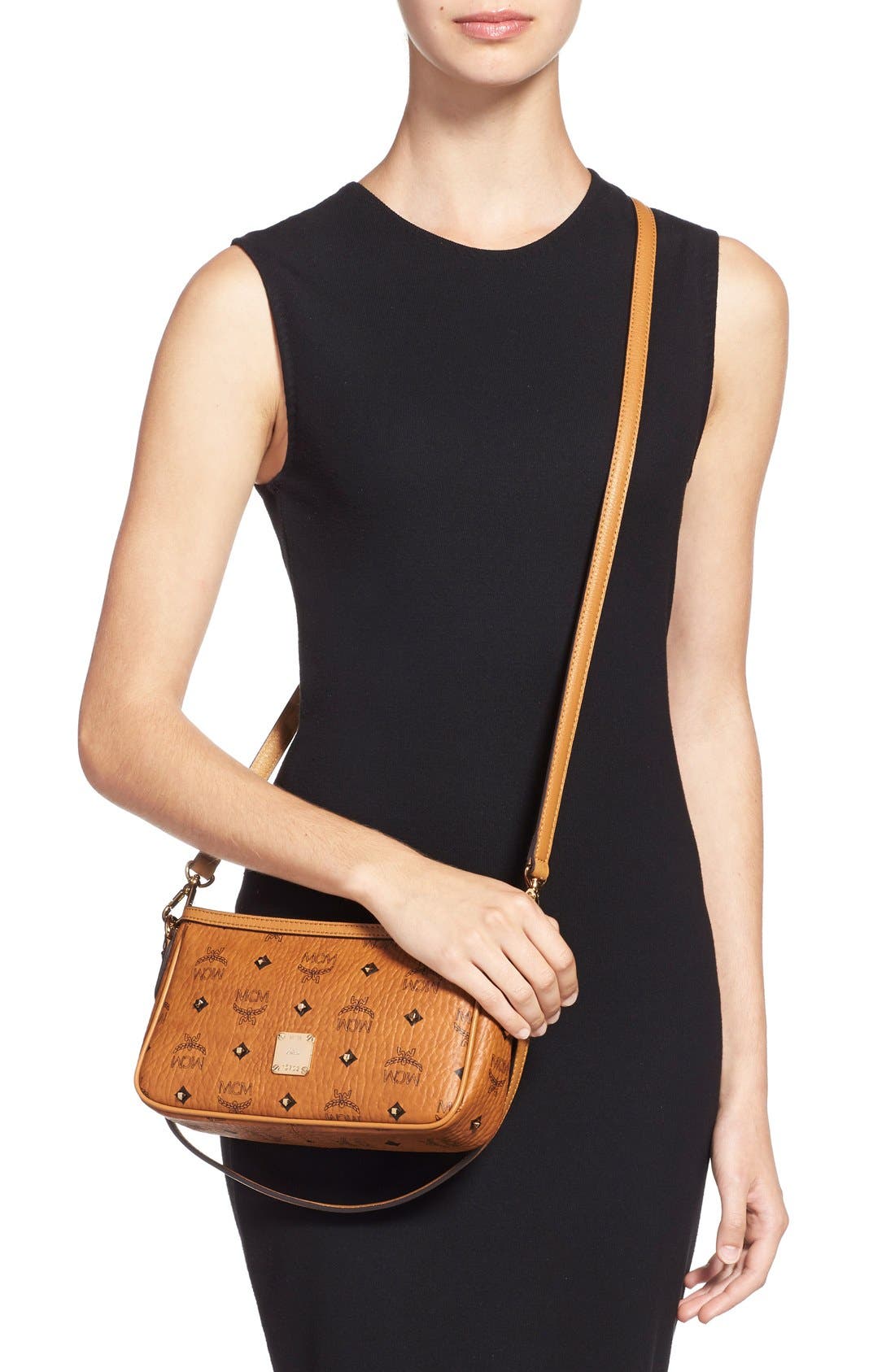 MCM 'Gold Visetos' Shoulder Bag, Alternate, color, 