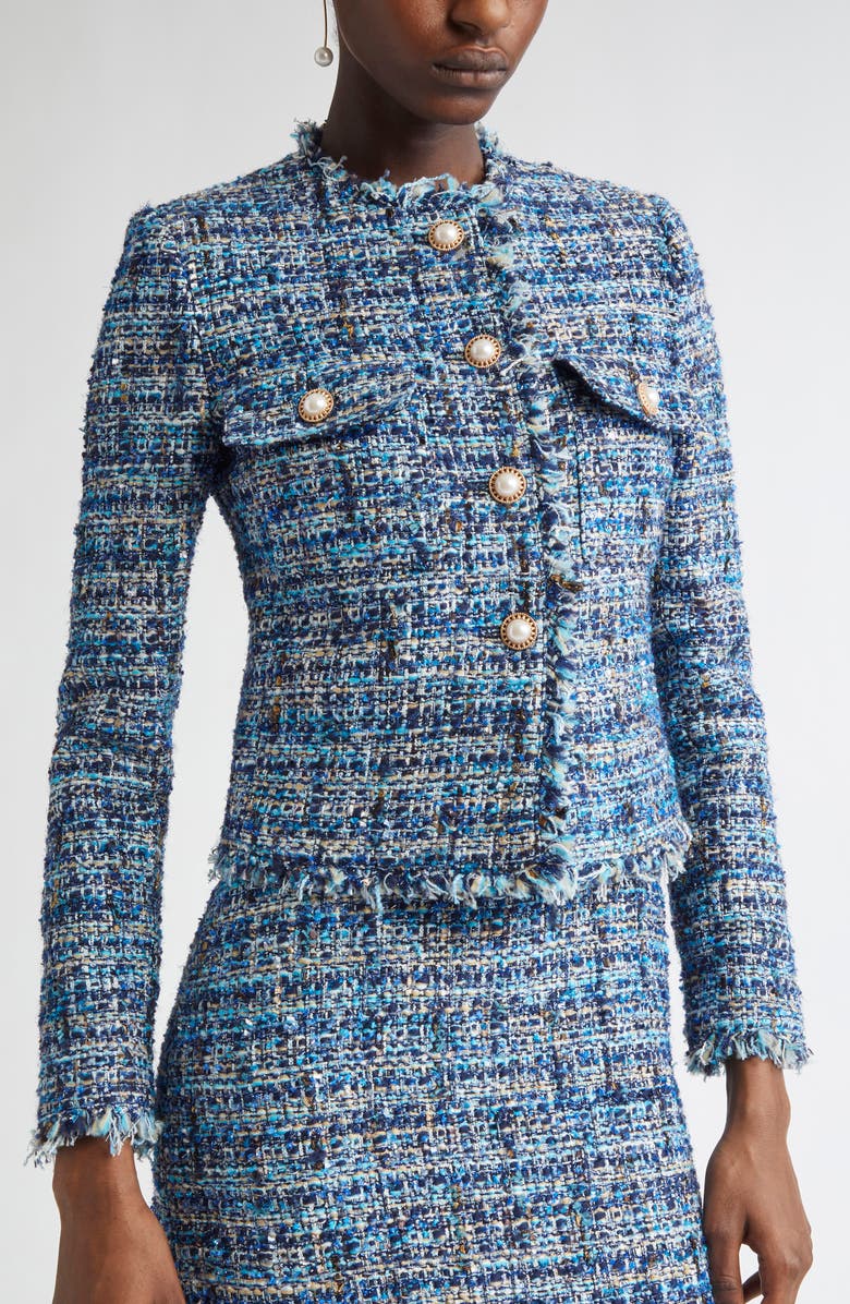 ST. JOHN Eyelash Tweed Jacket, Alternate, color, Navy/ Cobalt/ Capri Multi