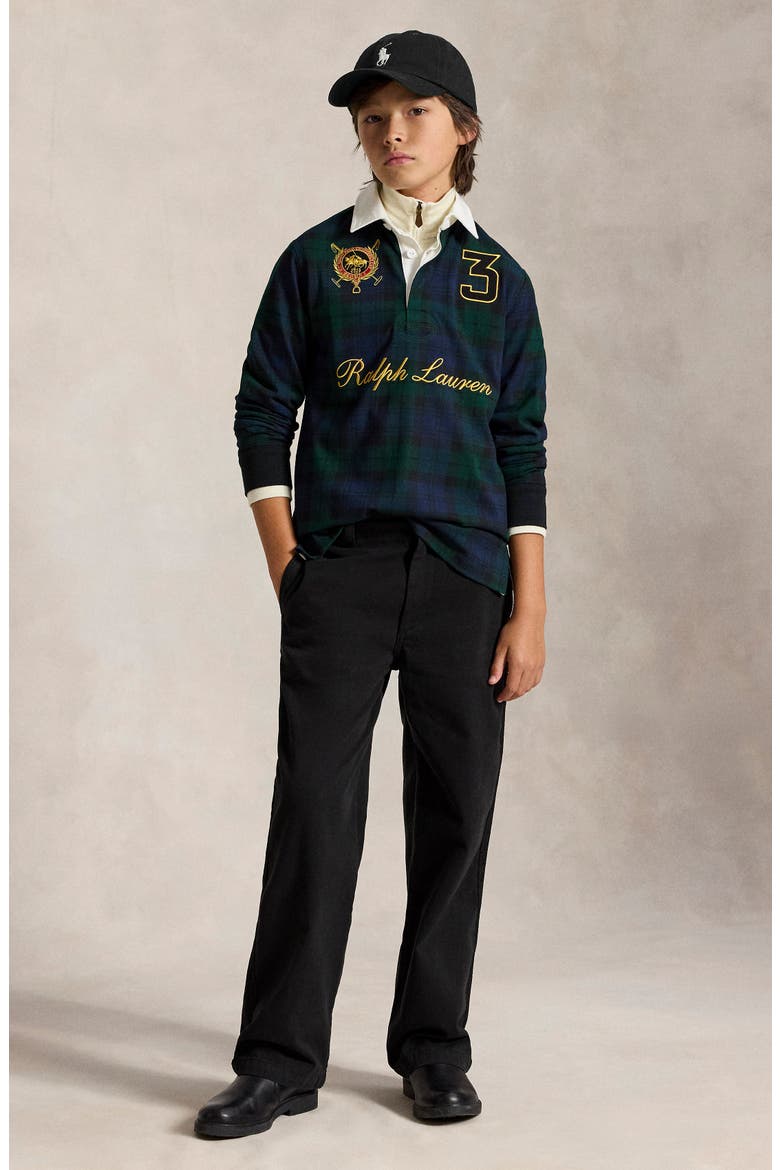 Kids' Plaid Long Sleeve Cotton Jersey Rugby Polo, Alternate, color, BLACKWATCH TARTAN