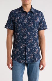 14th & Union Floral Print Short Sleeve Performance Button-Up Shirt