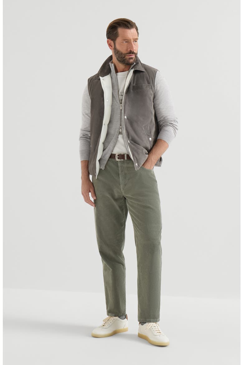 Garment-dyed five-pocket trousers in cotton narrow wale corduroy, Alternate, color, Military