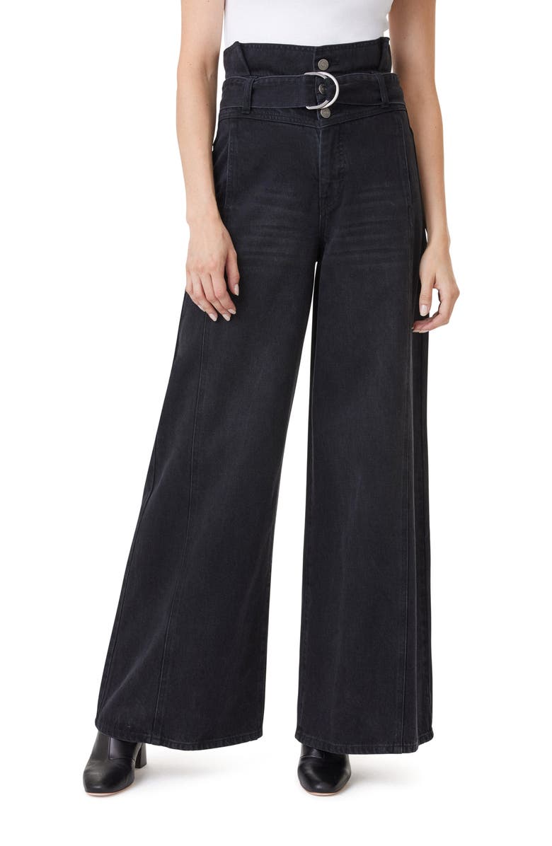 Habitual High Waist Wide Leg Belted Denim Jeans, Main, color, Washed Black
