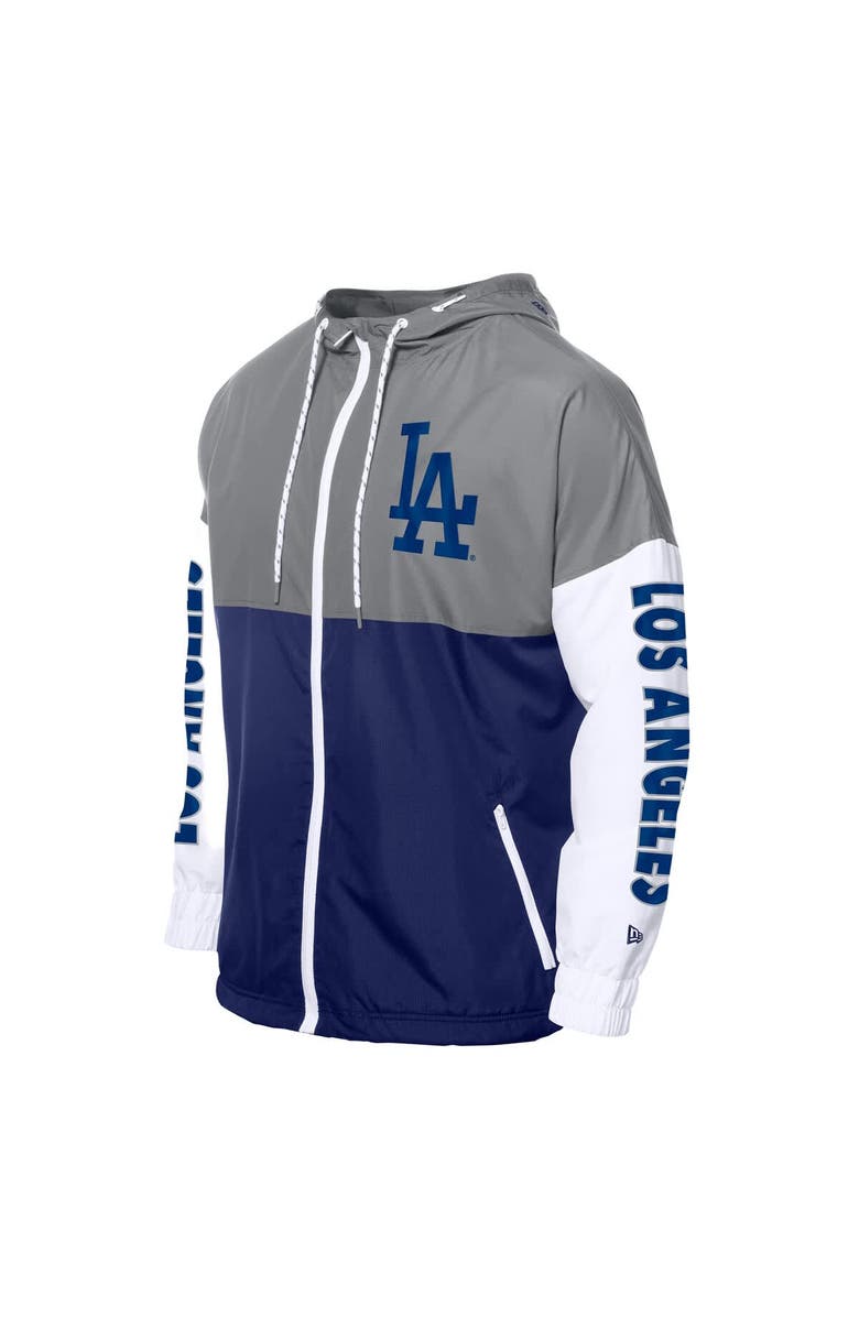 New Era Men's New Era  Royal/Gray Los Angeles Dodgers Color Block Full-Zip Hoodie Windbreaker, Alternate, color, 