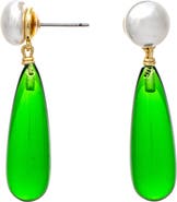 RIVKA FRIEDMAN Faux Pearl & Emerald Drop Earrings