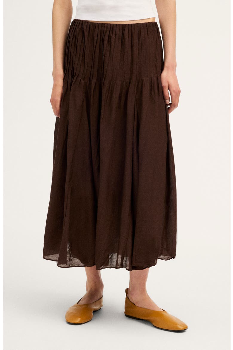Pintuck Midi Skirt, Main, color, DARK CHICORY