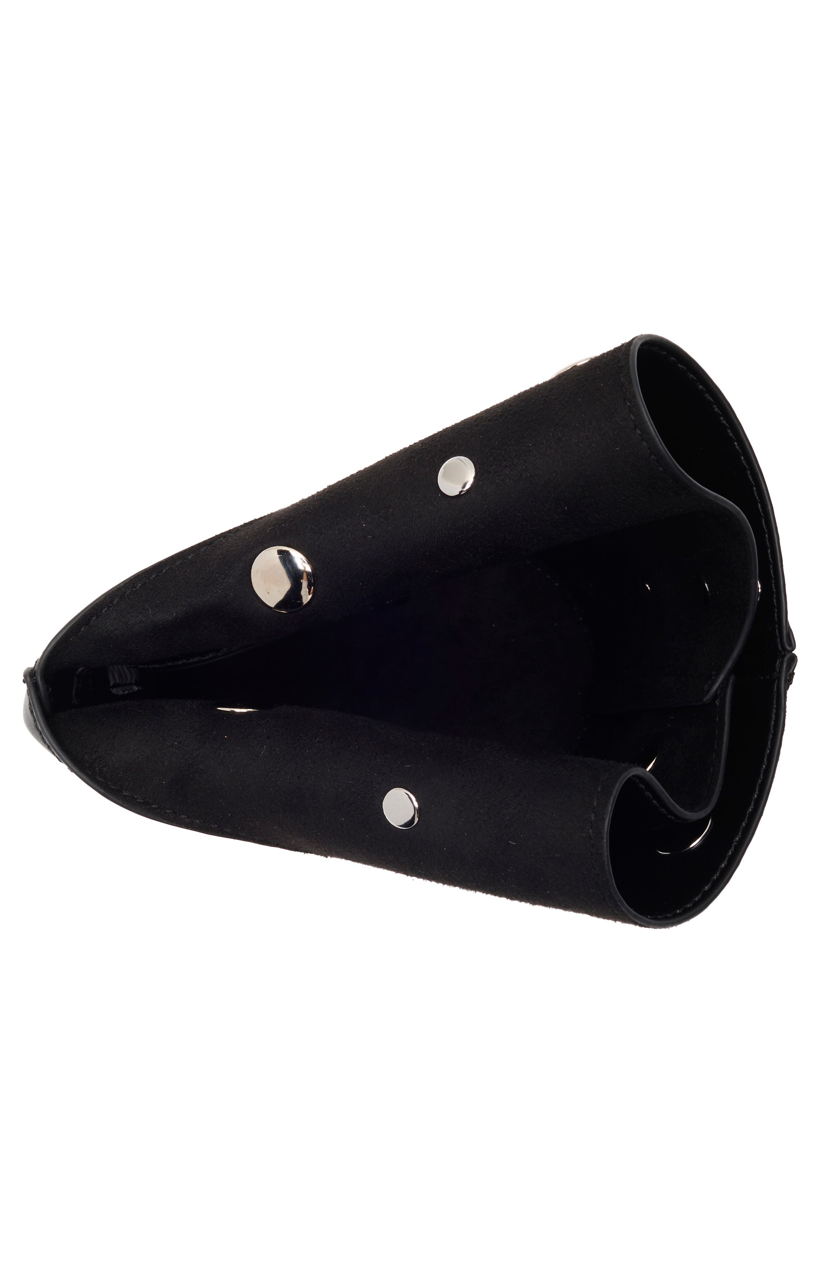 Mini Studded Faux Leather Bucket Bag, Alternate, color, BLACK