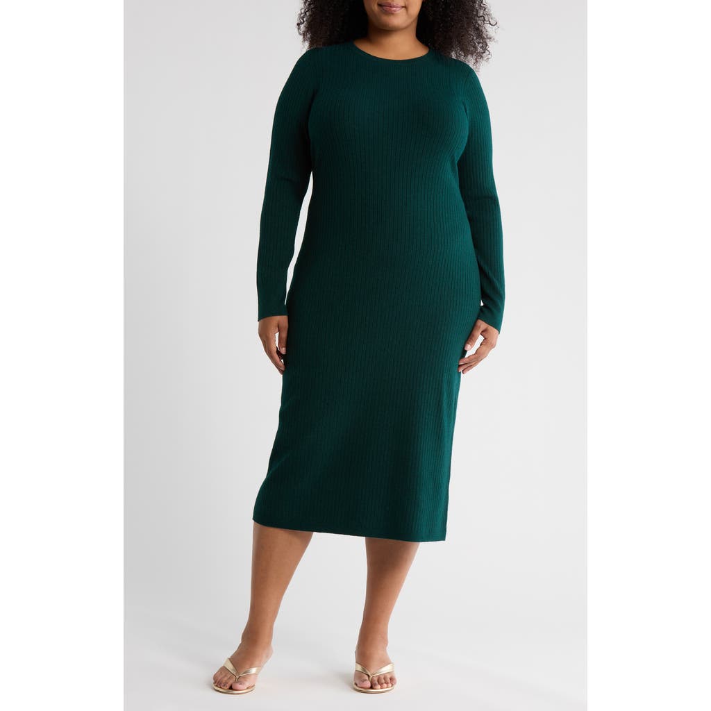 Nordstrom Rack Ribbed Long Sleeve Sweater Dress In Green