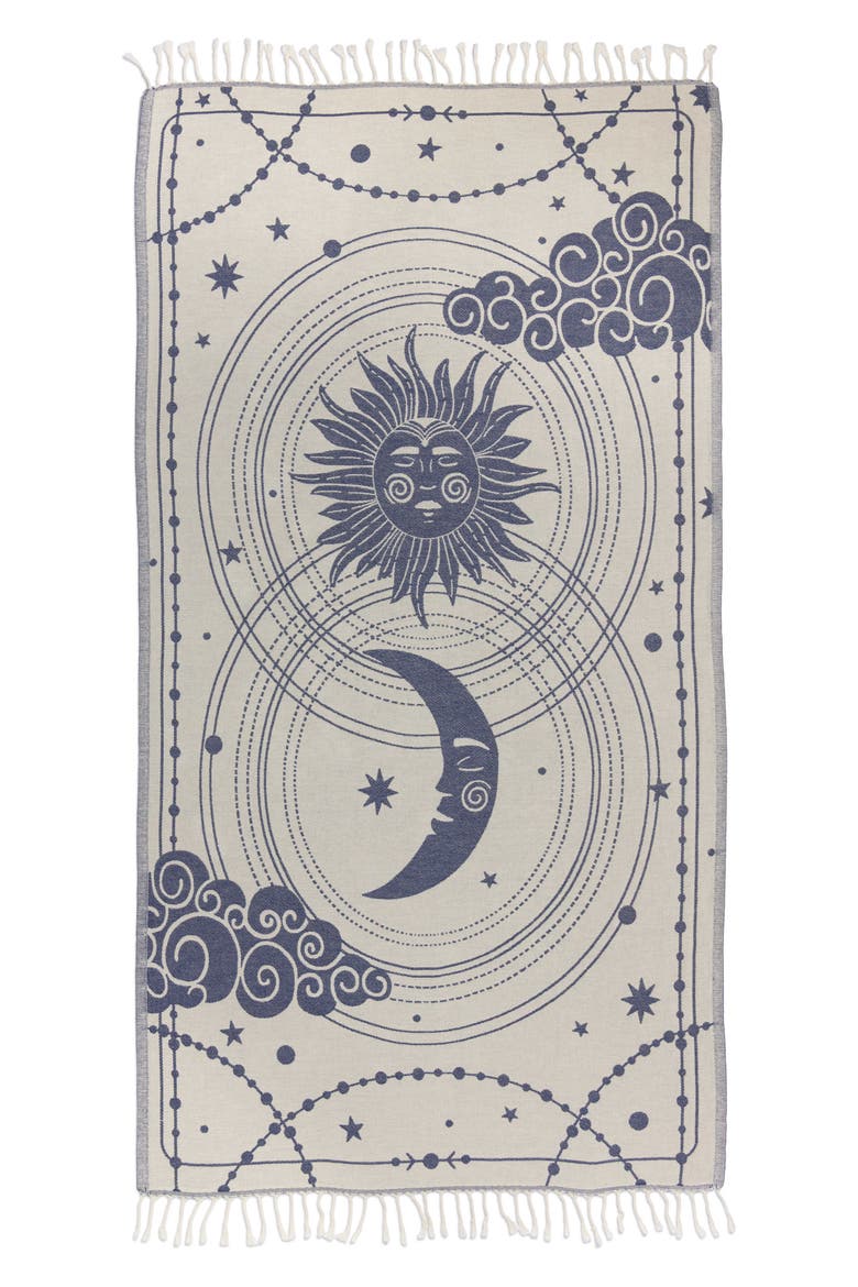 Celestial Sun and Moon Sand Resistant Organic Turkish Towel, Alternate, color, Navy