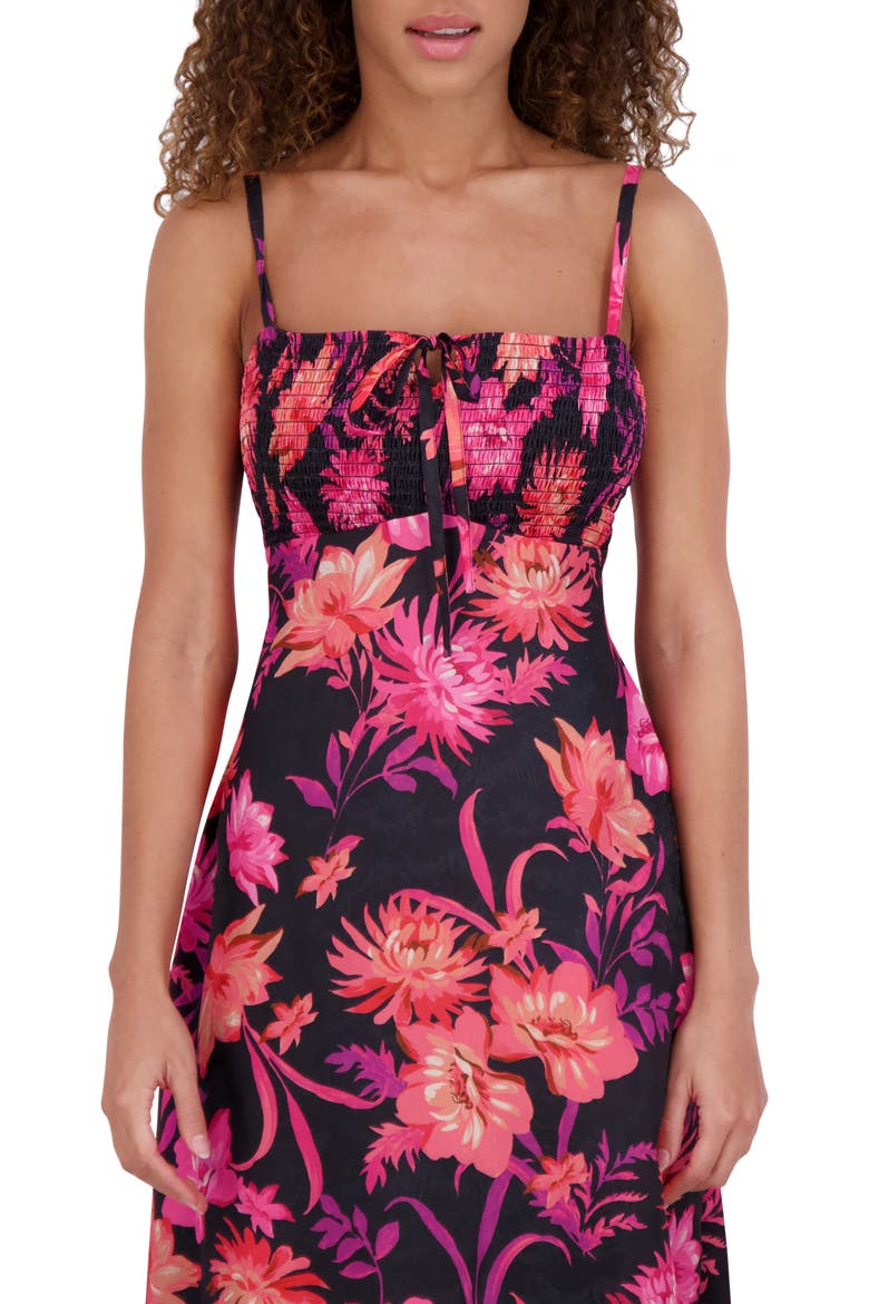 Smocked Bust Midi Sundress, Alternate, color, BLACK MULTI