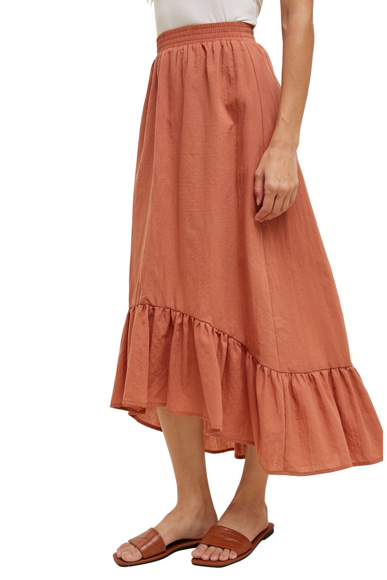 High-Low Midi Skirt, Alternate, color, BRICK