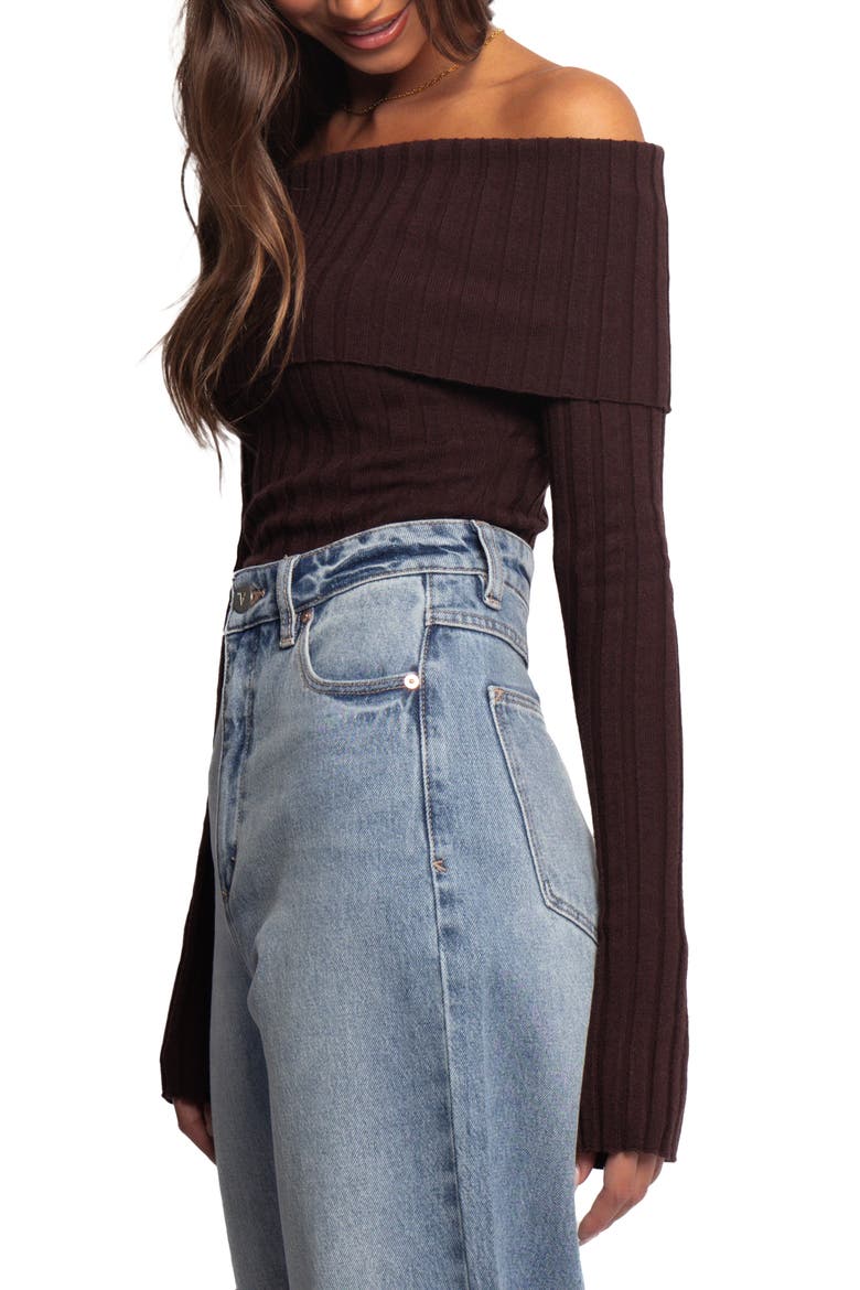 Inora Foldover Off the Shoulder Rib Sweater, Alternate, color, CHOCOLATE