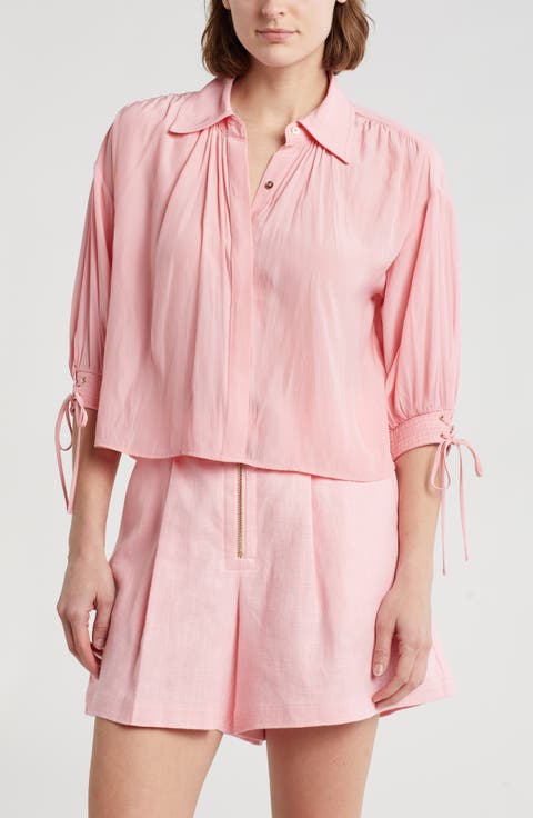 Amaia Tie Cuff Crop Button-Up Top