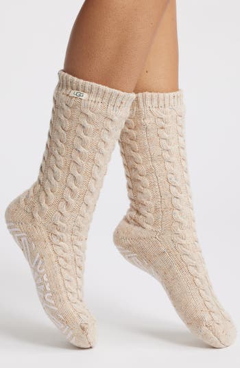 UGG® Elowyn Fleece Lined Cable Gripper Crew Socks | Nordstrom