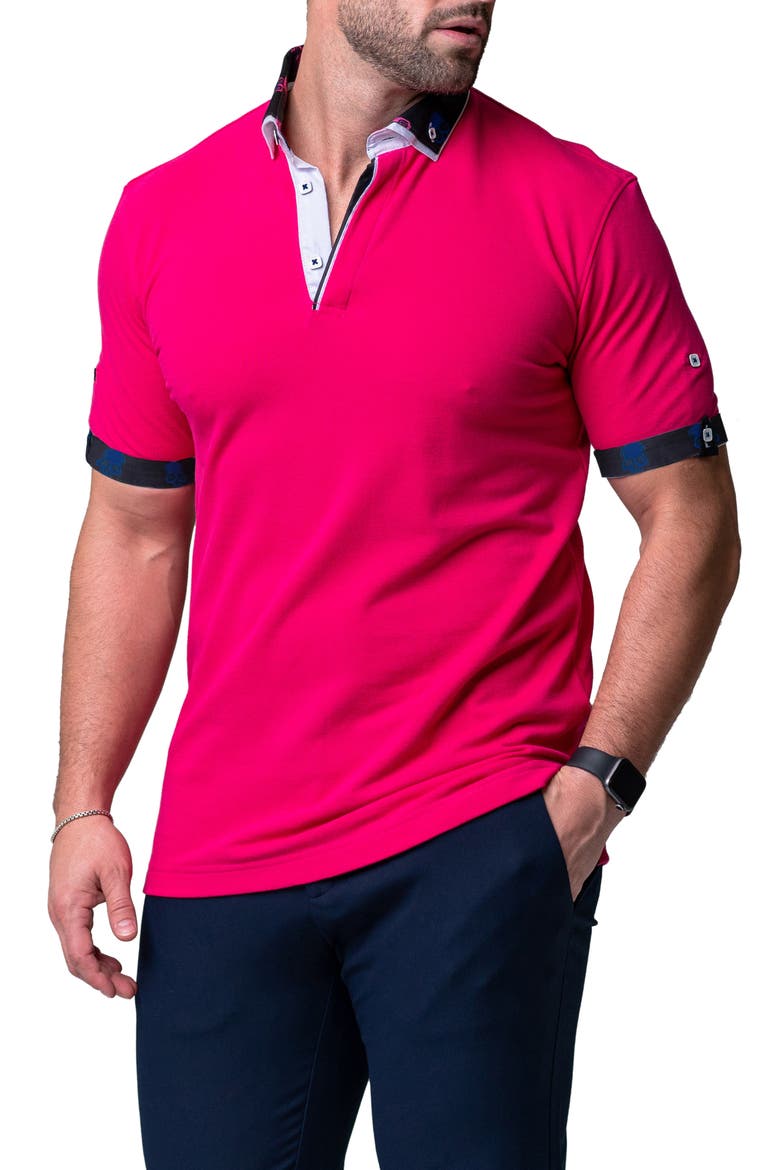 Mozartsolidskull Fuchsia Piqué Button-Down Polo, Alternate, color, PINK