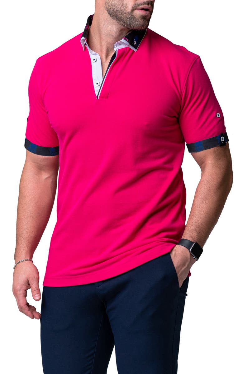 Maceoo Mozartsolidskull Fuchsia Piqué Button-Down Polo, Alternate, color, Pink