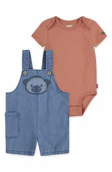 Levi's Bear Applique Bodysuit & Denim Shortalls Set