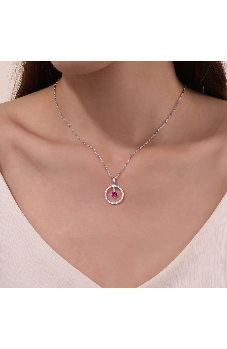 Lafonn Simulated Diamond Lab-Created Birthstone Reversible Pendant Necklace, Alternate, color, Red/ July