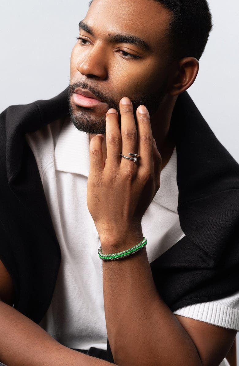 Nialaya Green Woven Box Silver Chain Bracelet, Alternate, color, Green / Silver