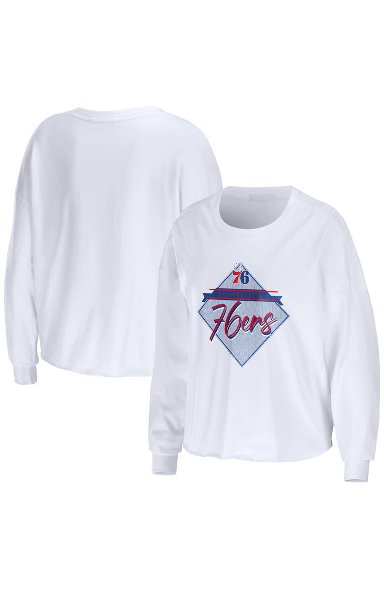WEAR by Erin Andrews Women's WEAR by Erin Andrews White Philadelphia 76ers Cropped Long Sleeve T-Shirt, Main, color, White