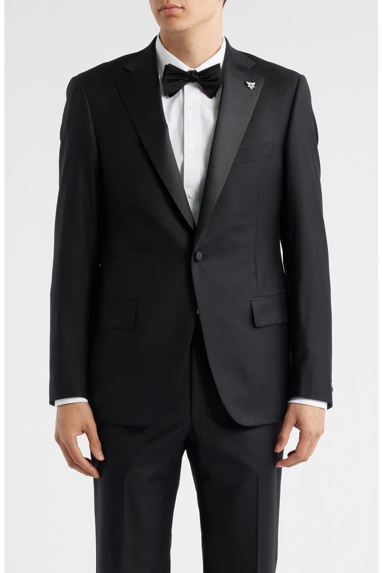 Regular Fit Notched Lapel Black Wool Tuxedo, Alternate, color, BLACK