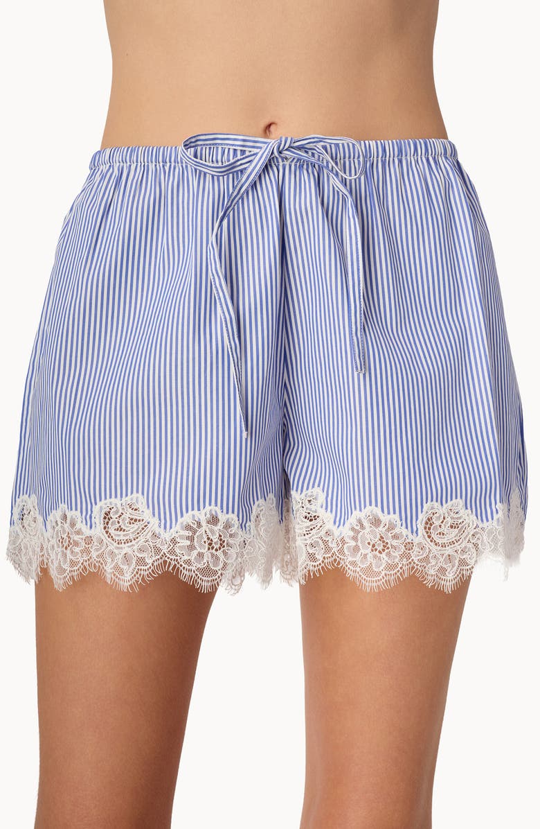 CAMI NYC Cassandra Stripe Lace Trim Drawstring Shorts, Alternate, color, Blue Stripe