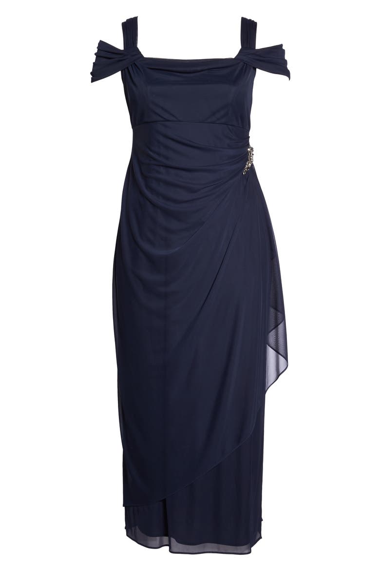Embellished Cold Shoulder Gown, Alternate, color, NAVY