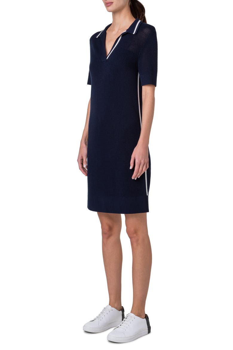 Signature Tipped Polo Sweater Dress, Alternate, color, INK-CREAM