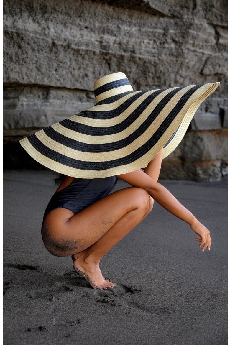 The Solana Oversized Striped Straw Hat, Alternate, color, Black