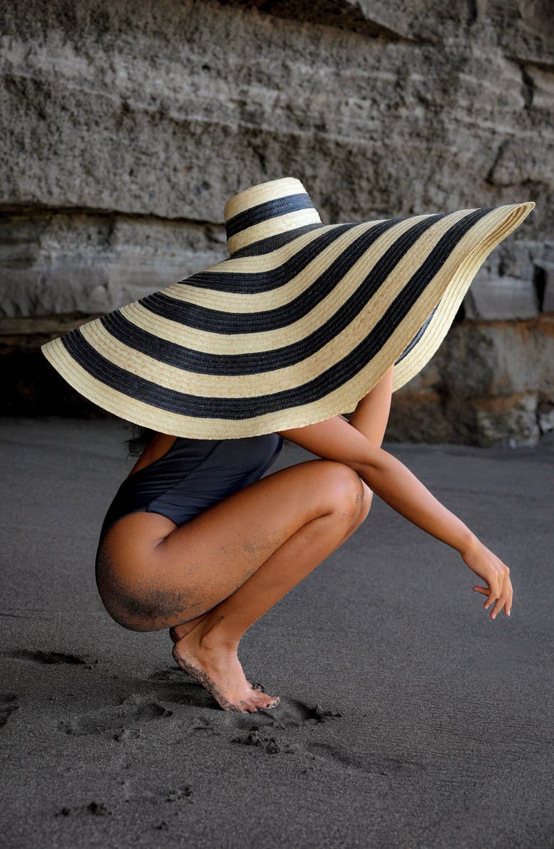BRUNNA.CO The Solana Oversized Striped Straw Hat, Alternate, color, Black