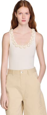 SANDRO Ribbed sweater with beaded roses