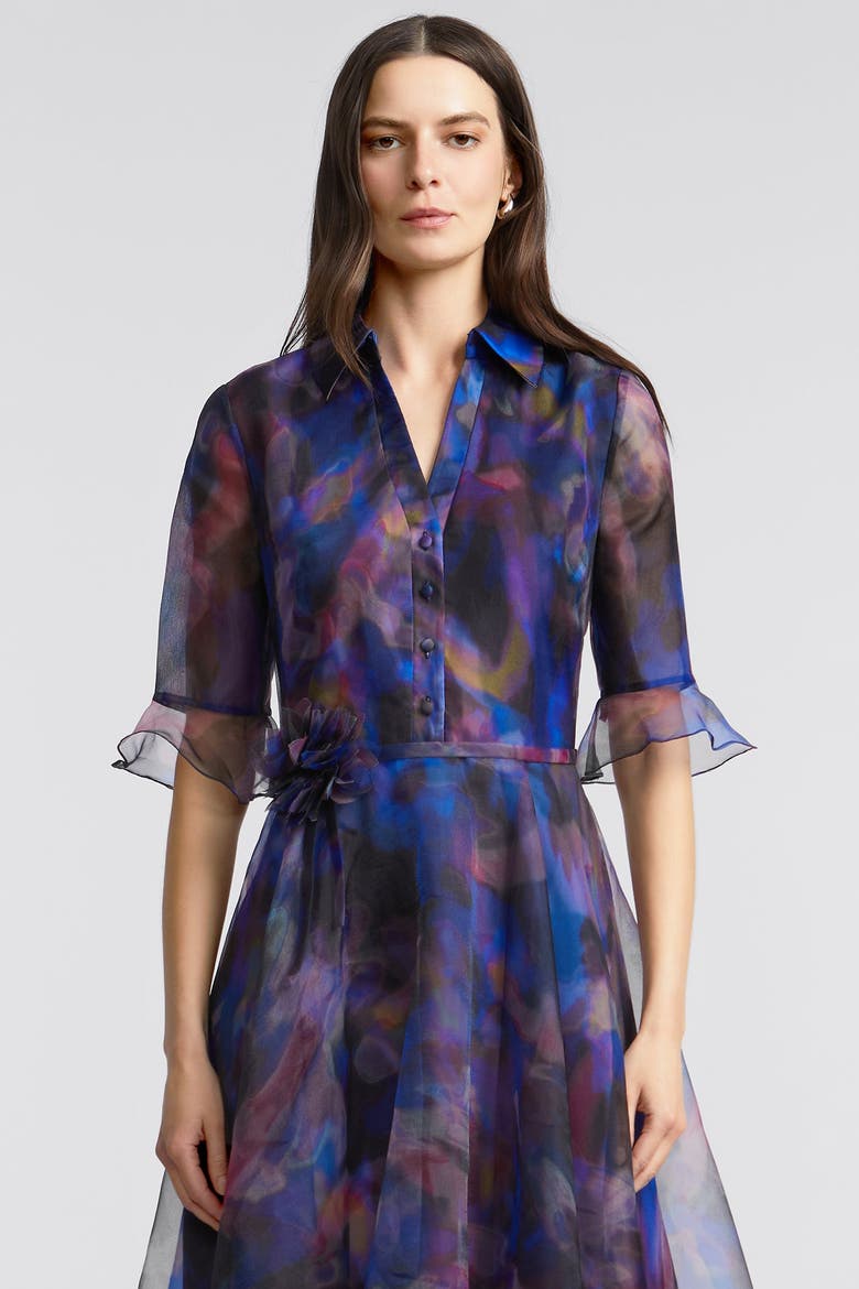 Colette Shirt Button Down Organza Dress, Alternate, color, Shadow Aura